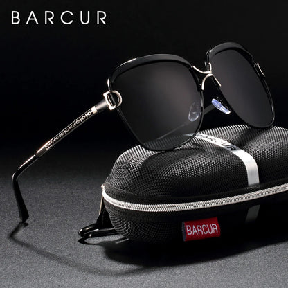 BARCUR Polarized Ladies Sunglasses Women Gradient Lens Round Sun Glasses Square Luxury Brand Oculos Lunette De Soleil Femme